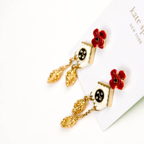 kate spade flower bird house clock earrings cute one of a kind - Picture 2 of 4
